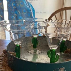 Set of 4 Cactus-Stem Margarita Glasses - Clear & Green